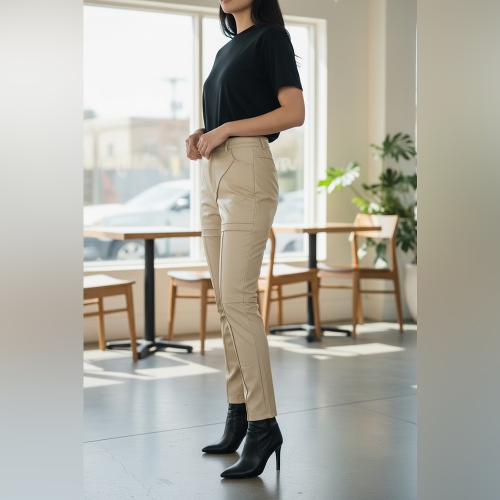 NWT Pretty Little Thing Cream Colored Faux Leather Pants - Size 4